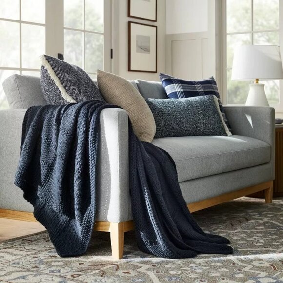 Threshold x Studio McGee Grid Knit Throw Blanket Navy Blue - Target - Picture 3 of 8